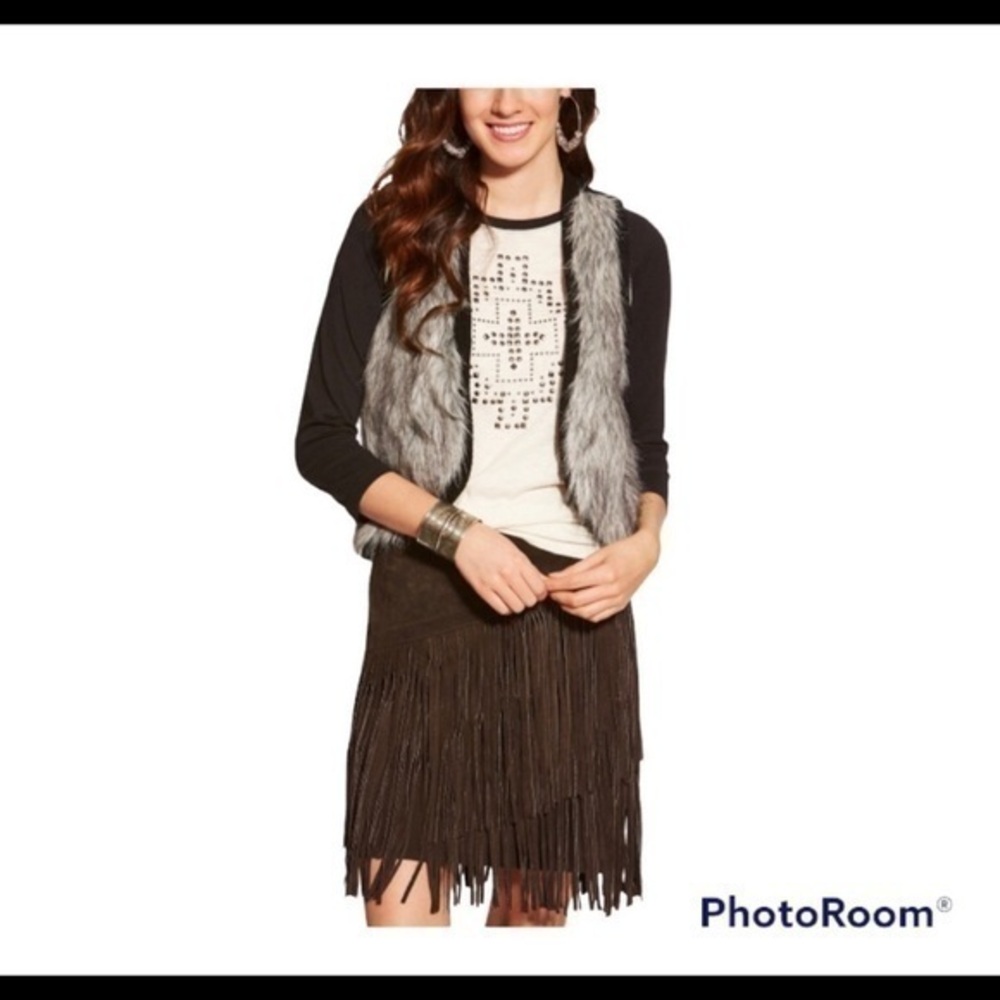 Ariat Emma Black Grey Fur Vest Cardigan Size L